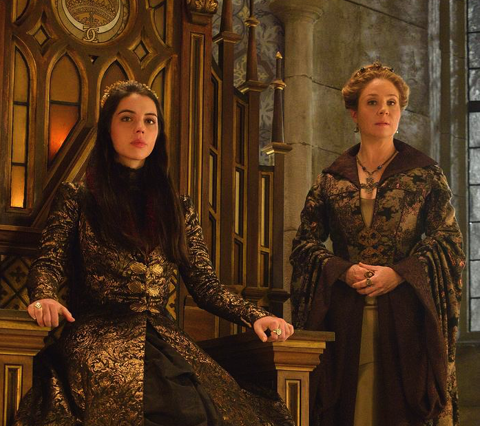 Adelaide Kane and another actress while filming Reign